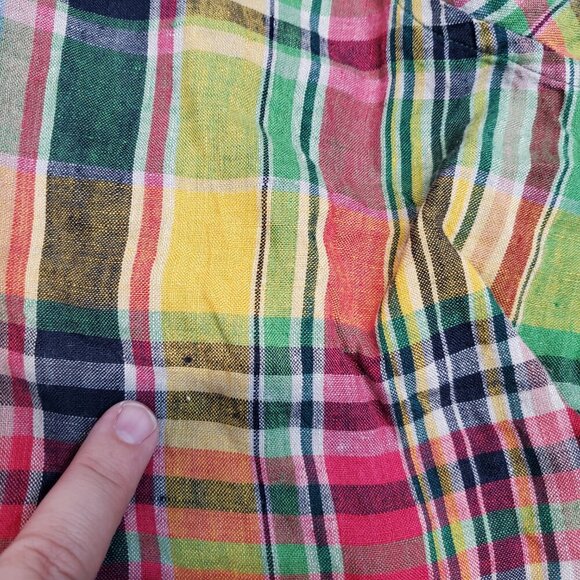 Lauren Ralph Lauren Multicolor Plaid Linen Button‎ Up Casual Plus Size Blouse 2x - Picture 9 of 11